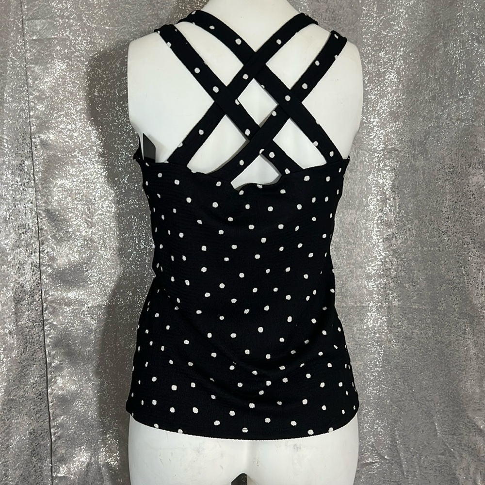 Elegant Black Polka Dot Women's Tank Top Size MP - Picture 7 of 7